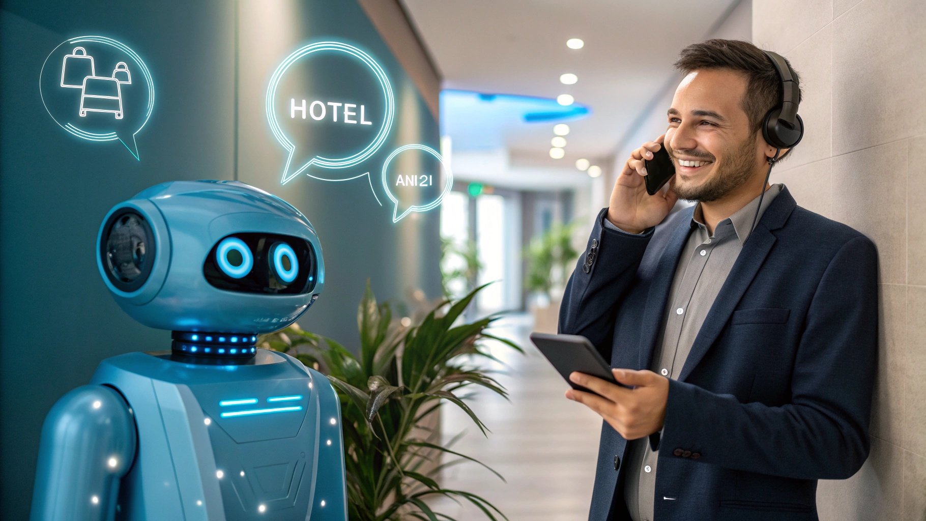 Manager hotel vorbește cu AlinAI la telefon